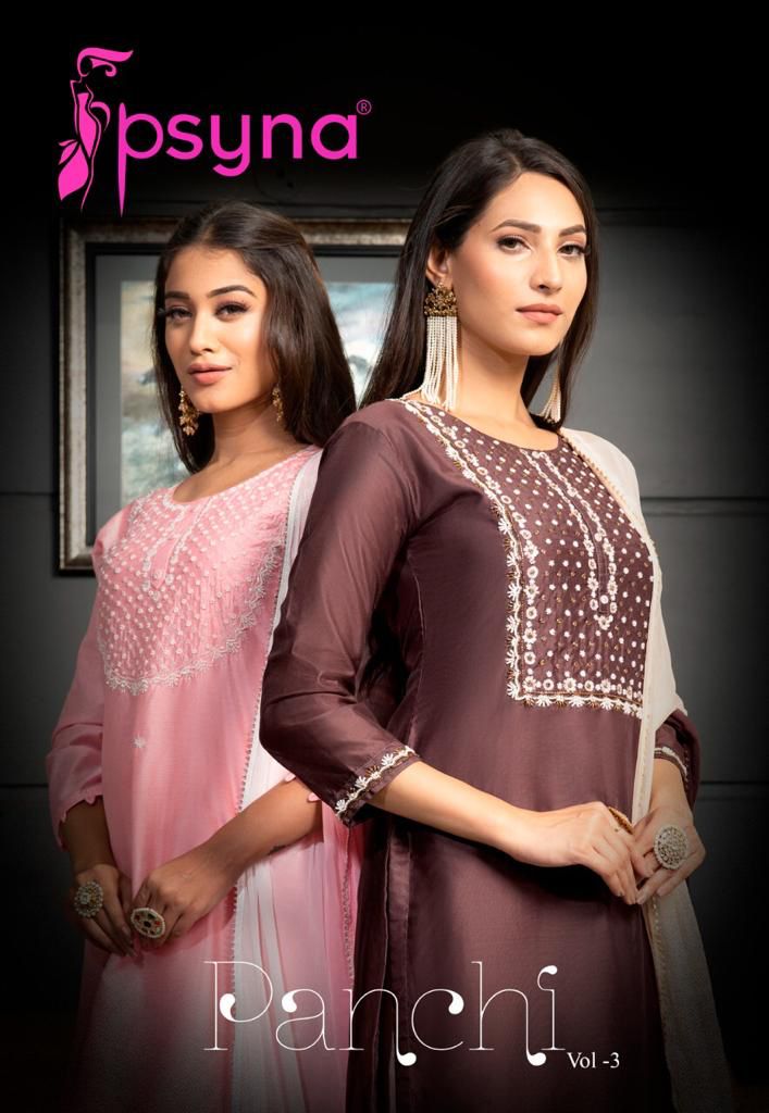 Psyna Panchi Vol 3 Chanderi Sets Of Party Wear Kurtis With Dupatta B