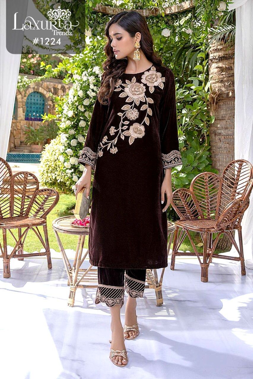 Stylish Embroidered Velvet Kurti Design 2021 Online in Pakistan