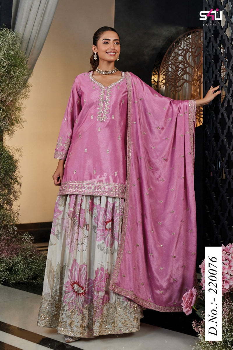 S4U by Shivali Festive Diaries Vol 28 Graceful Pink Kurta Sharara Set with Embroidered Dupatta