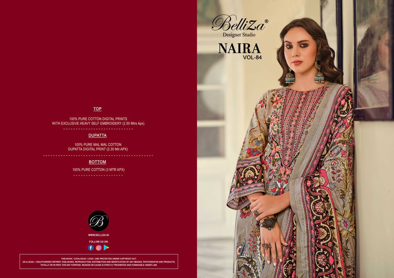 Belliza Designer Studio Naira Vol 84 Pure Cotton Digital Printed Embroidery Suit