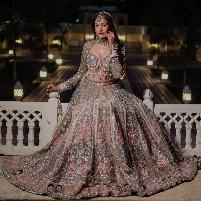 SYF HC-971 Kasturi Silk Bridal Lehenga – Heavy Embroidery, Sequins & Hand Pearl Work | Wedding Collection 2025