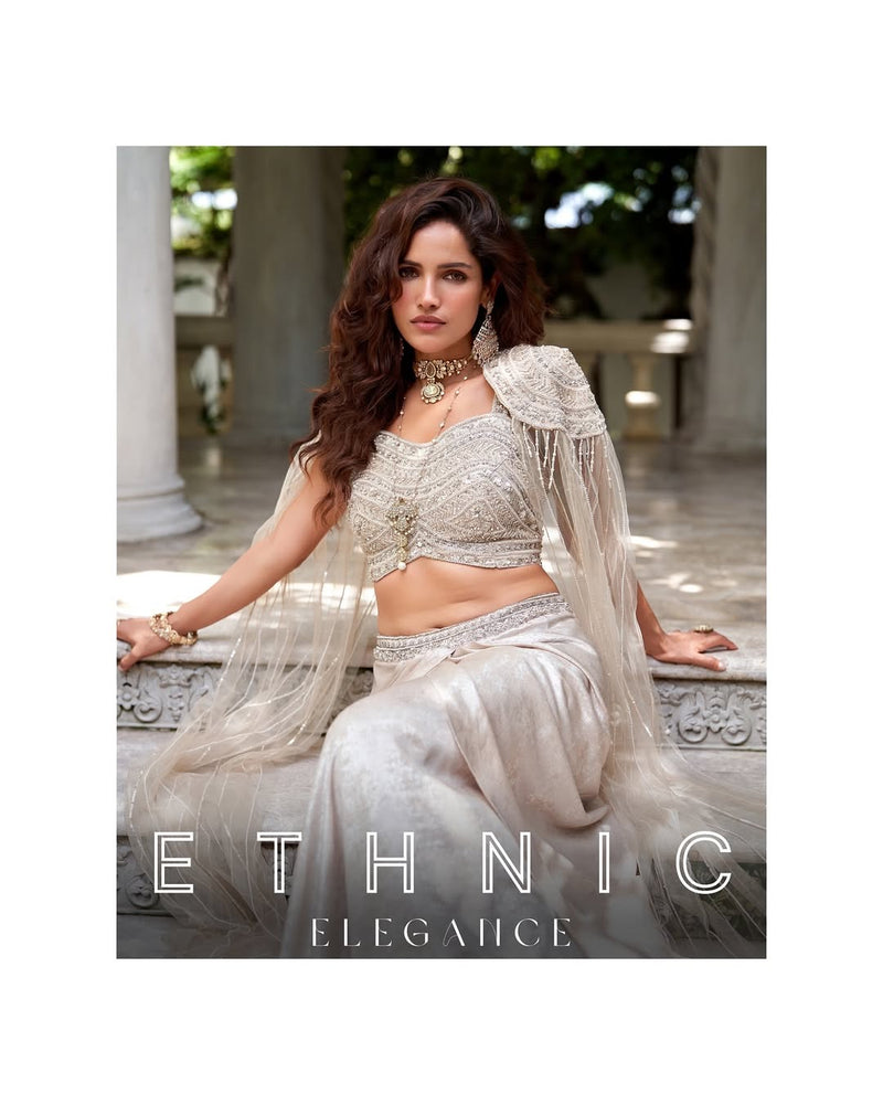 Shivali Tyohaar Elegant Champagne Draped Lehenga Set Festive Edit 2025