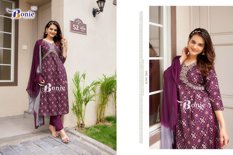 Bonie Aahana Vol 2 Chanderi Sequence Alia Cut Printed Kurti Collection