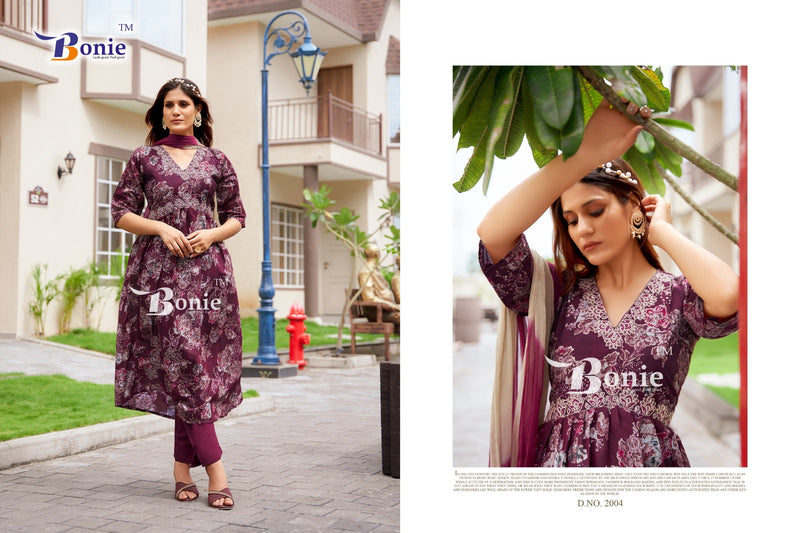 Bonie Aahana Vol 2 Chanderi Sequence Alia Cut Printed Kurti Collection