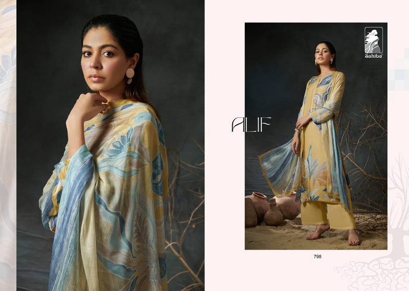 Sahiba Alif Muslin Silk Digital Print With Fancy Hand Work Designer Suits