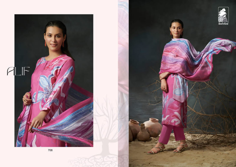 Sahiba Alif Muslin Silk Digital Print With Fancy Hand Work Designer Suits