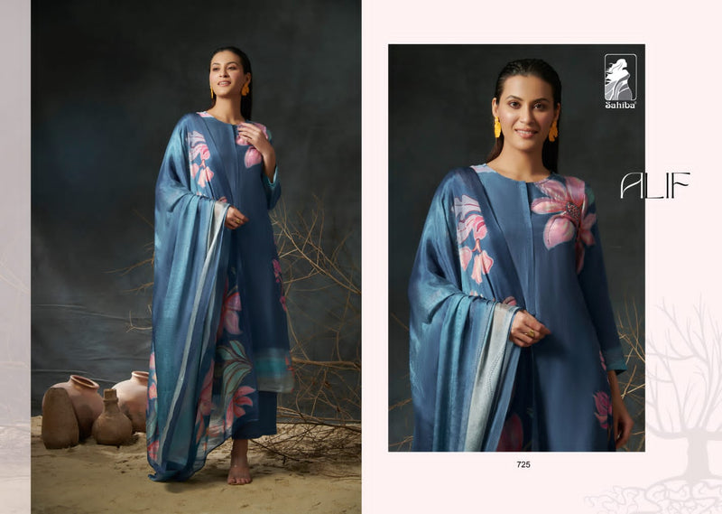 Sahiba Alif Muslin Silk Digital Print With Fancy Hand Work Designer Suits