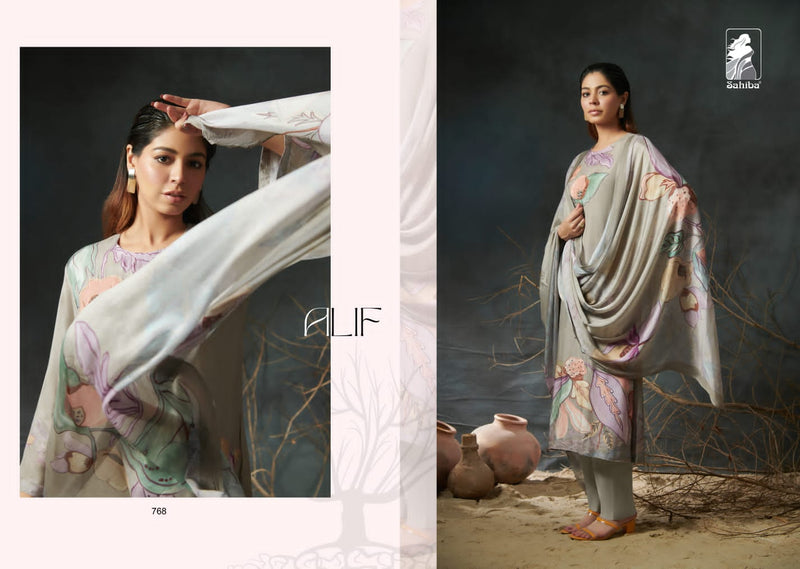 Sahiba Alif Muslin Silk Digital Print With Fancy Hand Work Designer Suits