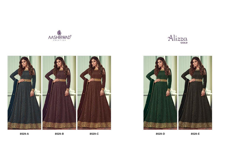 Aashirwad Creation Alizza Gold Georgette Heavy Embroidery Partywear Kurti