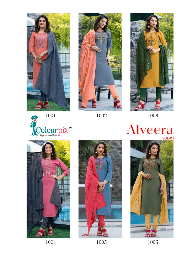 Colourpix Alveera Vol 1 Viscose Rayon Fancy Embroidery Kurti Combo Set