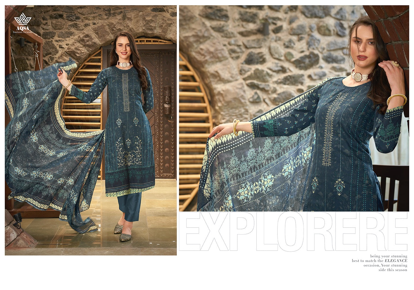 Aqsa Nasreen Cambric Cotton Printed Exclusive Embroidery Work Fancy Designer Printed Salwar Suit