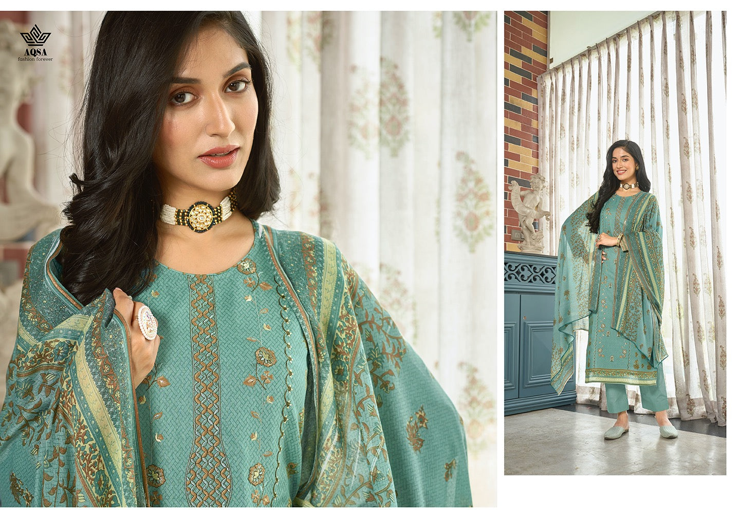 Aqsa Nasreen Cambric Cotton Printed Exclusive Embroidery Work Fancy Designer Printed Salwar Suit