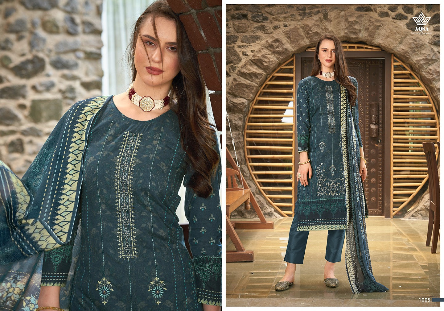 Aqsa Nasreen Cambric Cotton Printed Exclusive Embroidery Work Fancy Designer Printed Salwar Suit