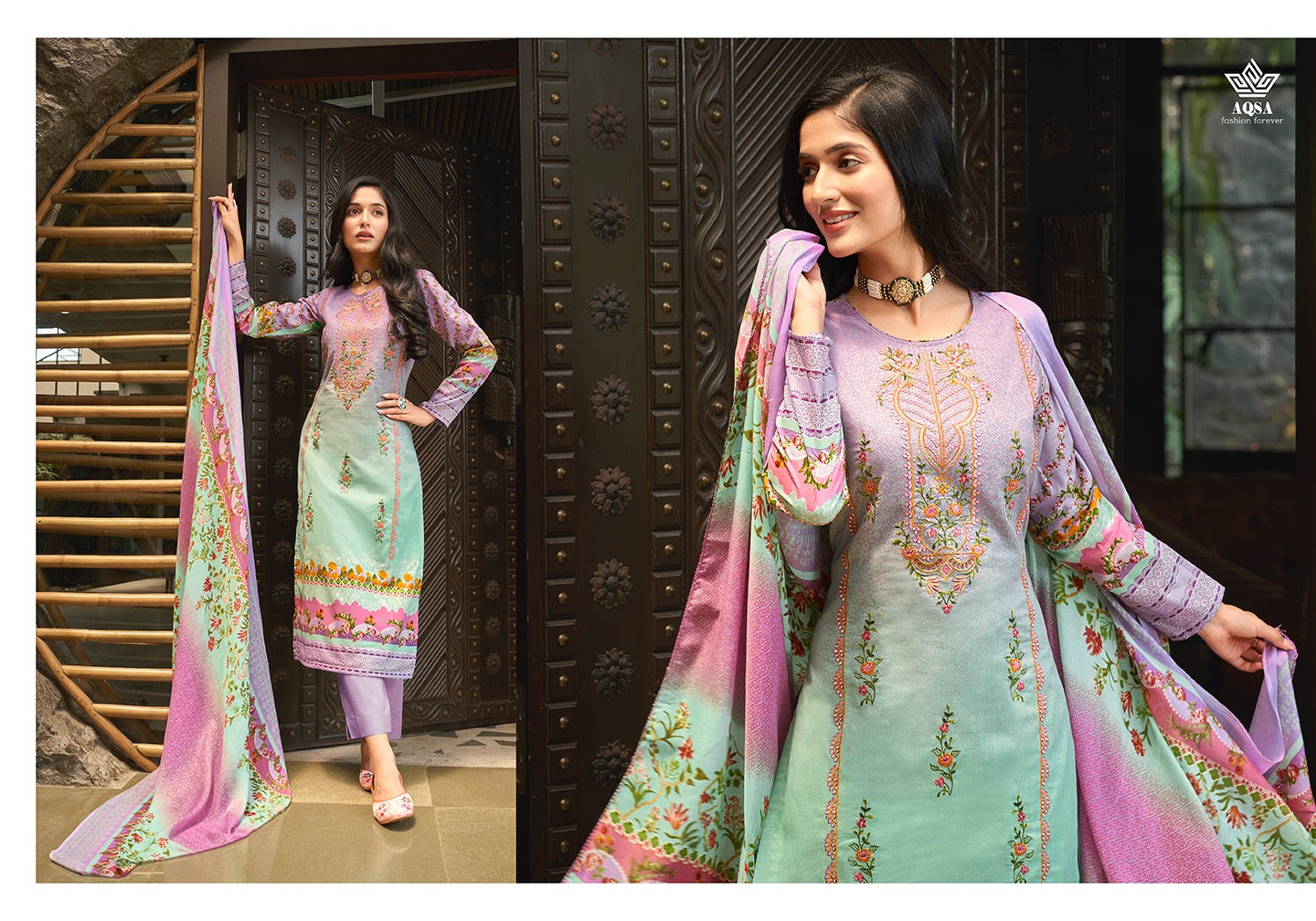 Aqsa Nasreen Cambric Cotton Printed Exclusive Embroidery Work Fancy Designer Printed Salwar Suit