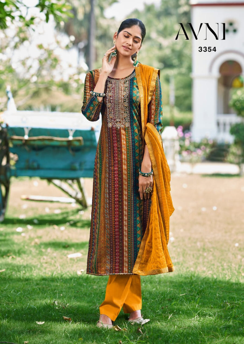 Rang Avni Muslin Print Foil Printed Designer Sequence Salwar Suit Collection