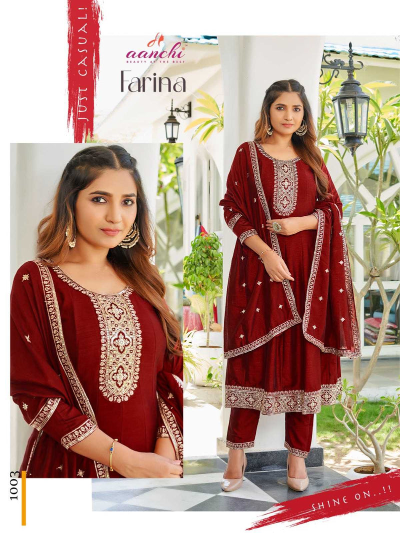 Aanchi Farina Vichitra Fancy Designer Party Wear Traditional Flair Kali Pattern Pret Kurti