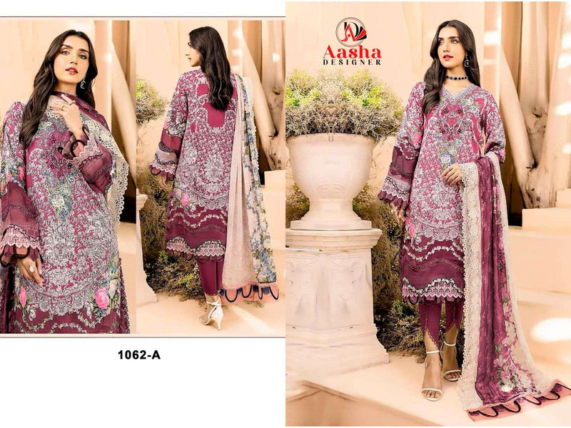 Aasha Designer 1062 Ab Pure Cotton Embroidered Work Salwar Suit