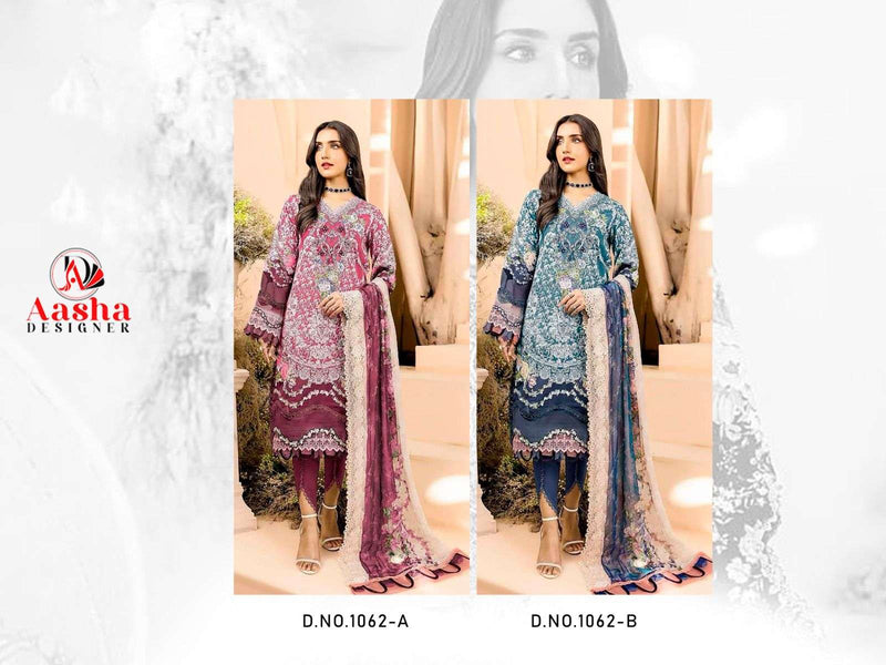 Aasha Designer 1062 Ab Pure Cotton Embroidered Work Salwar Suit