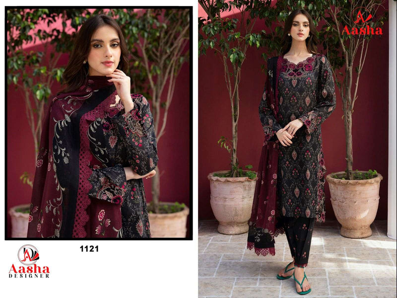 Aasha Designer 1121 Pure Cotton Embroidered Work Salwar Suit