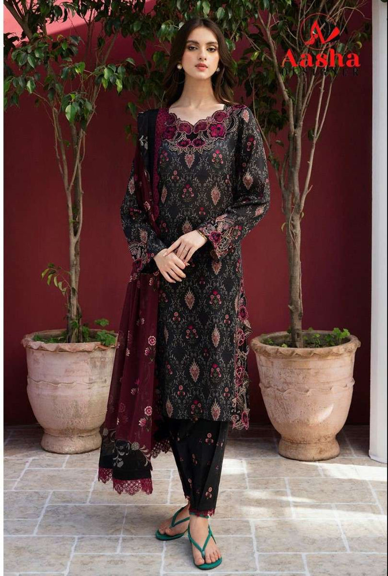 Aasha Designer 1121 Pure Cotton Embroidered Work Salwar Suit