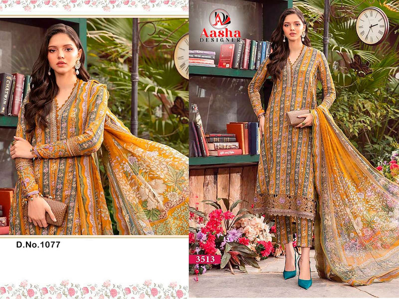 Aasha Designer D No 1077 Cotton Print With Heavy Embroidery Party Wear Salwar Kameez