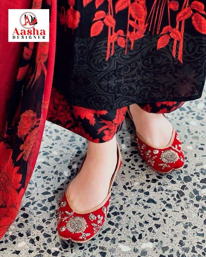 Aasha Designer Dno 1023 AB Pure Cotton Embroidery Work Salwar Suit