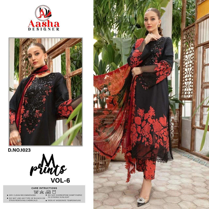 Aasha Designer Dno 1023 AB Pure Cotton Embroidery Work Salwar Suit