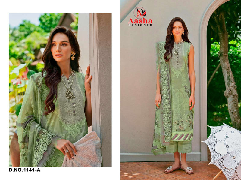 Aasha Designer Dno 1141 Ab Pure Cotton Print With Embroidery Work Salwar Suit