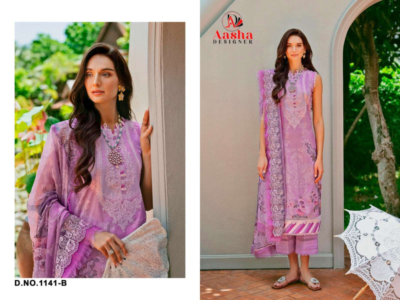 Aasha Designer Dno 1141 Ab Pure Cotton Print With Embroidery Work Salwar Suit