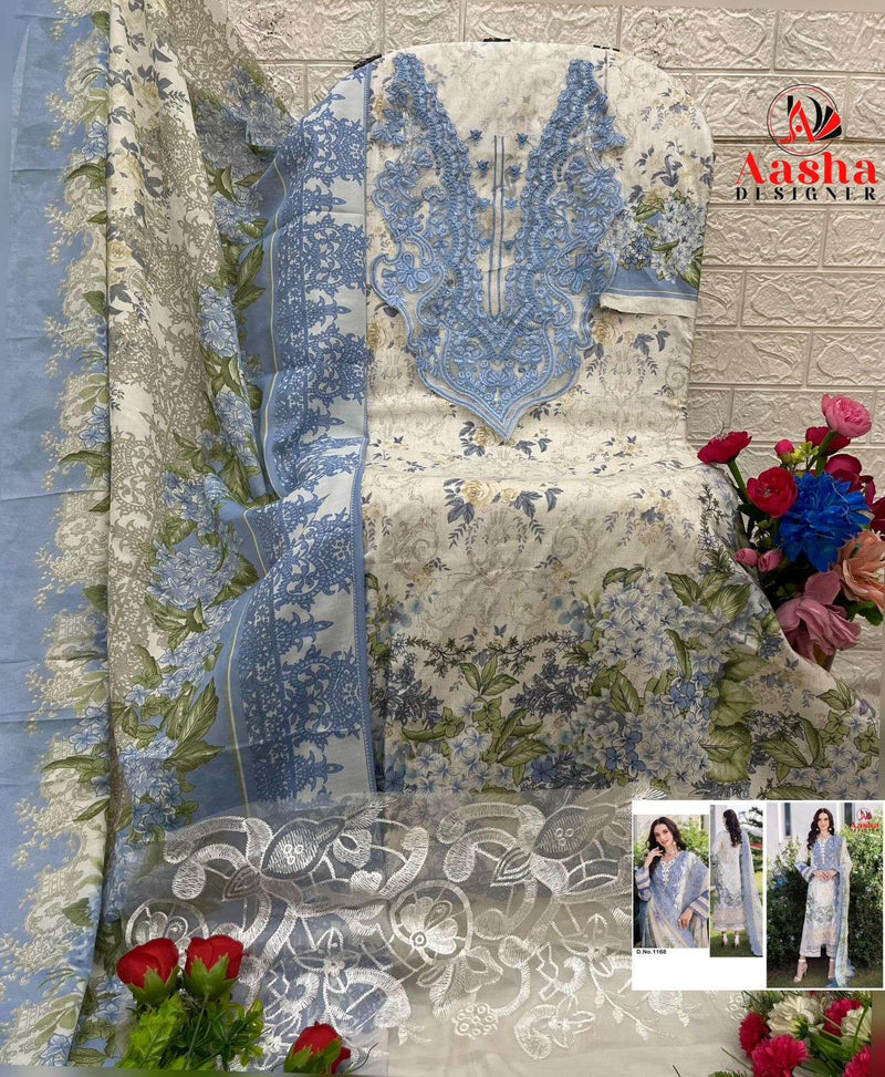 Aasha Designer Dno 1168 Pure Cotton Embroidered Pakistani Salwar Suit