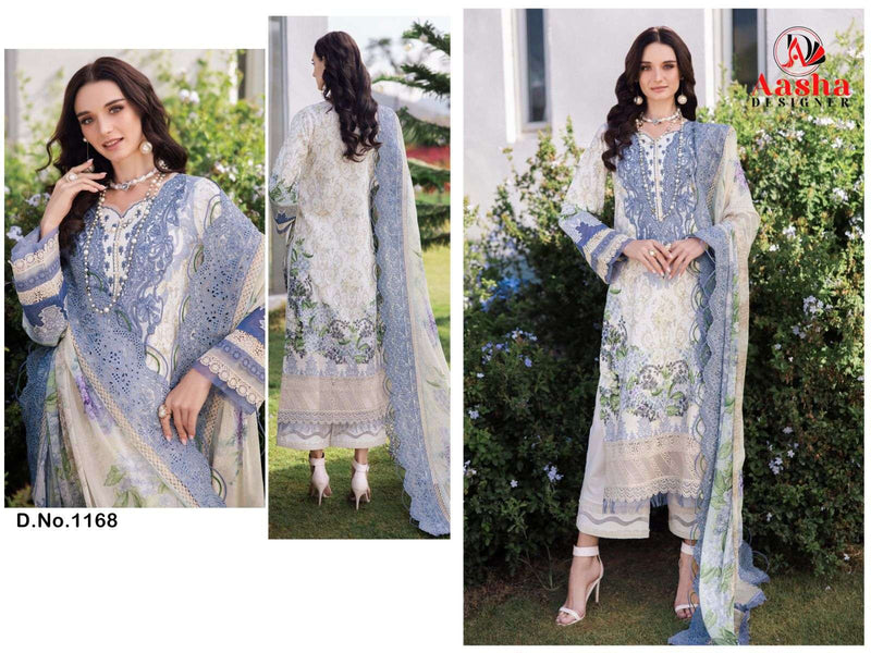 Aasha Designer Dno 1168 Pure Cotton Embroidered Pakistani Salwar Suit