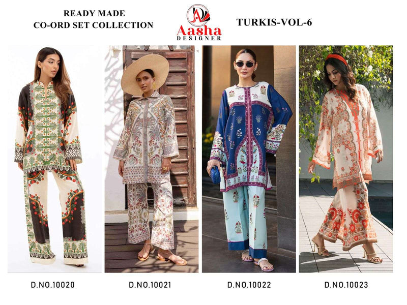 Aasha Designer Turkis Vol 6 Pure Modal Satin Printed Designer Co Ord Set