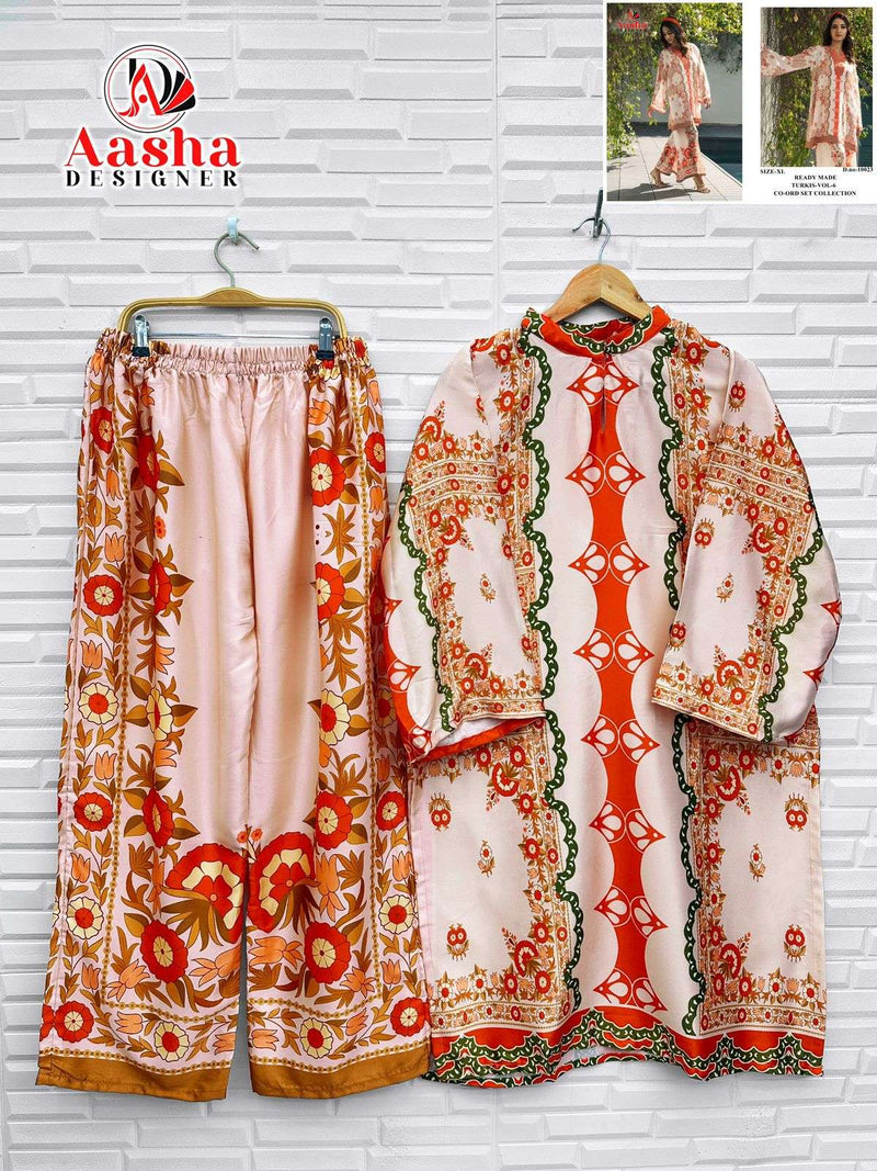 Aasha Designer Turkis Vol 6 Pure Modal Satin Printed Designer Co Ord Set
