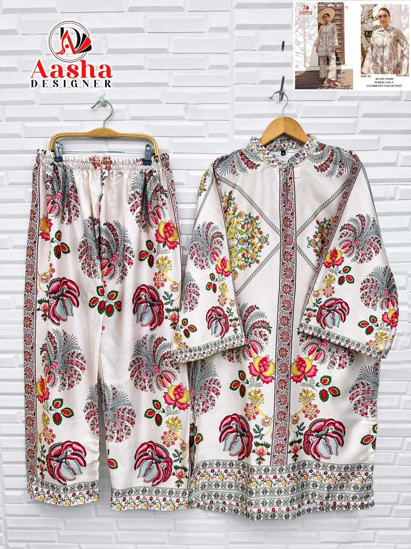 Aasha Designer Turkis Vol 6 Pure Modal Satin Printed Designer Co Ord Set
