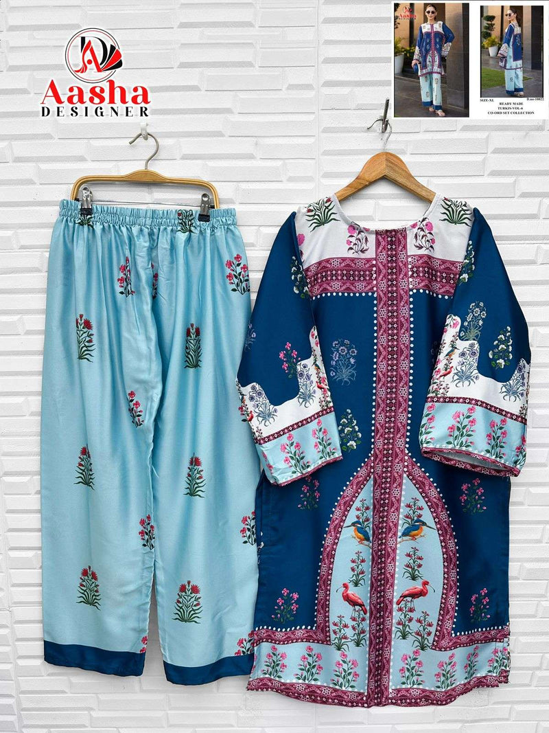 Aasha Designer Turkis Vol 6 Pure Modal Satin Printed Designer Co Ord Set