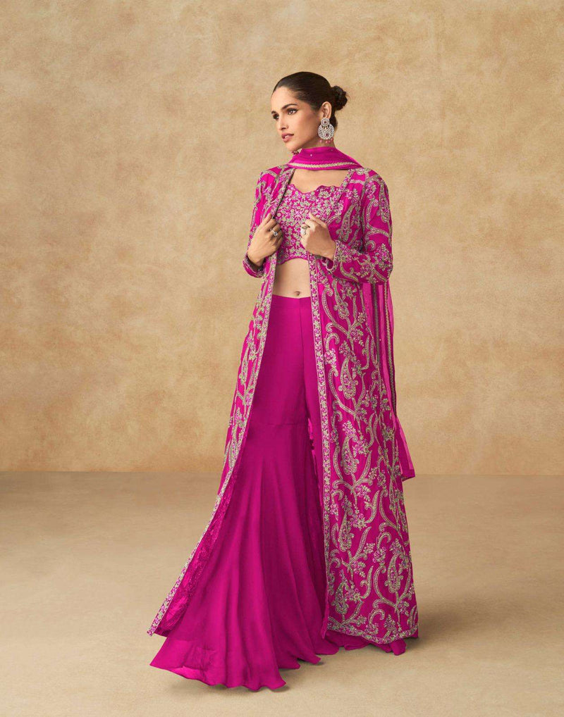 Aashirwad Creation Purple Real Georgette Partywear Indo Western Suit