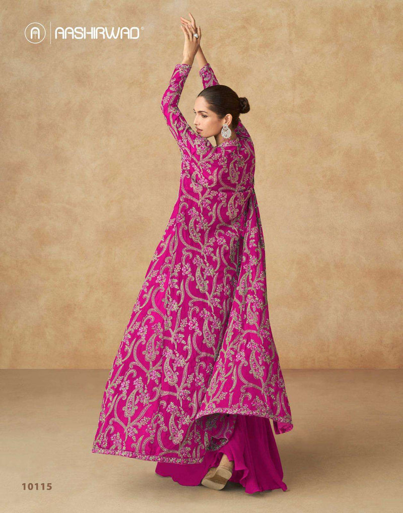 Aashirwad Creation Purple Real Georgette Partywear Indo Western Suit