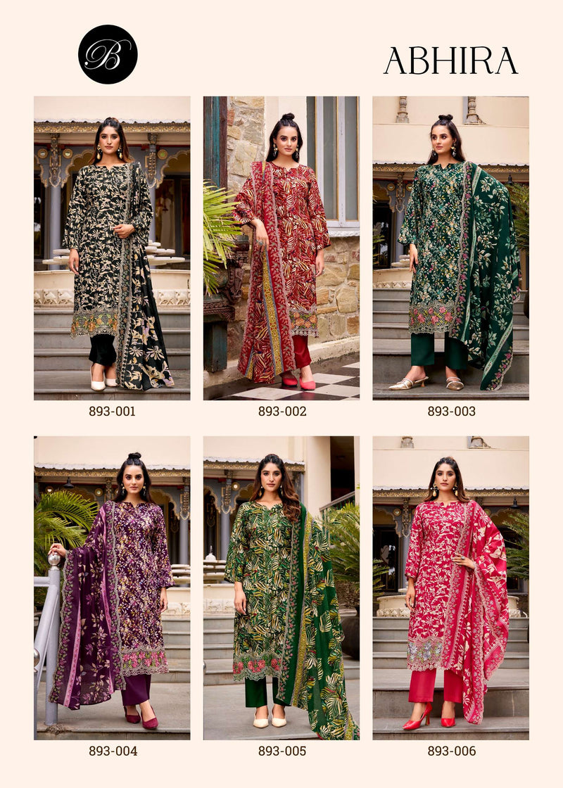 Abhira by Belliza Pure Cotton Digital Print Suit with Heavy Embroidery & Mal Mal Dupatta