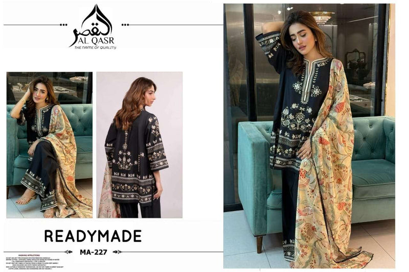 Al-Qasr Co-ord Set MA 227 – Luxury Turkish Dull Satin Co-ord with Heavy Chiffon Dupatta | New Launch 2025