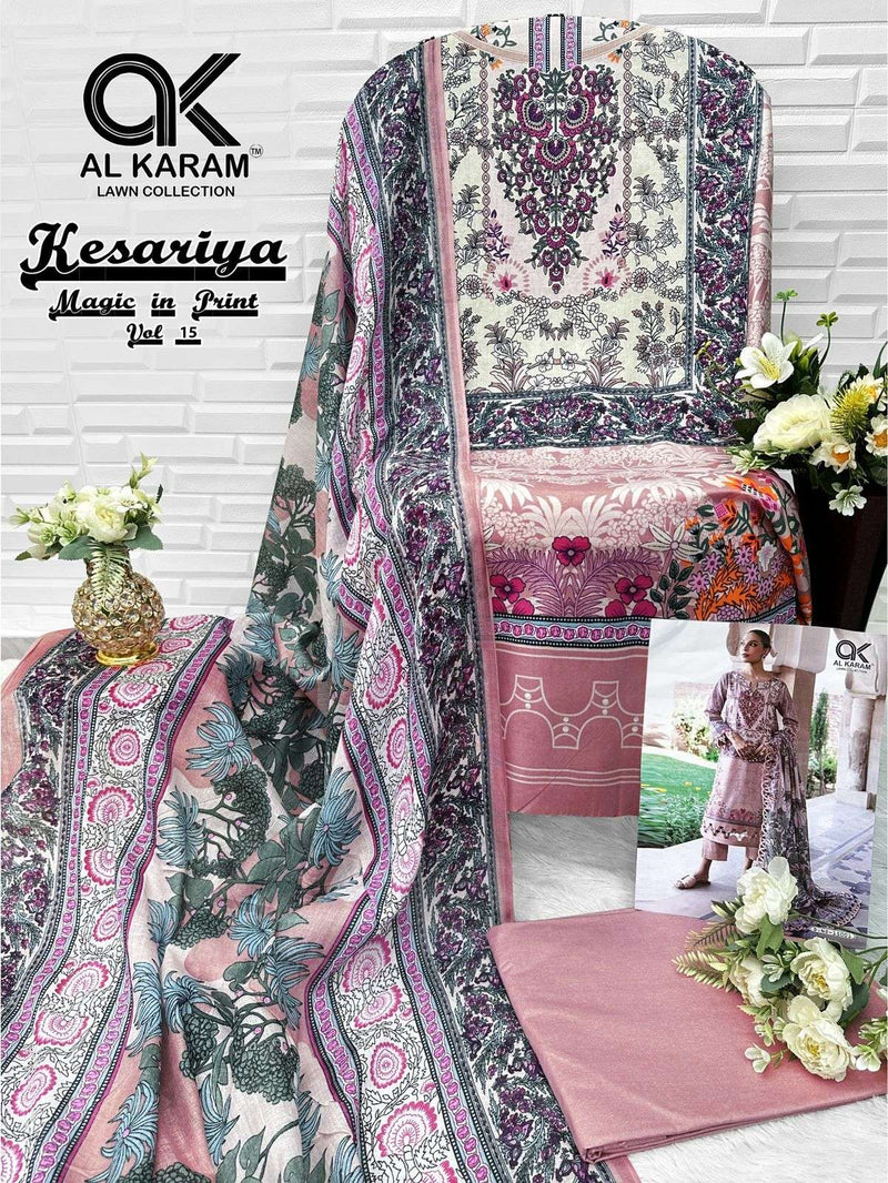 Al Karam Kesariya Vol 15 Pure Cambric Cotton Karachi Salwar Suit