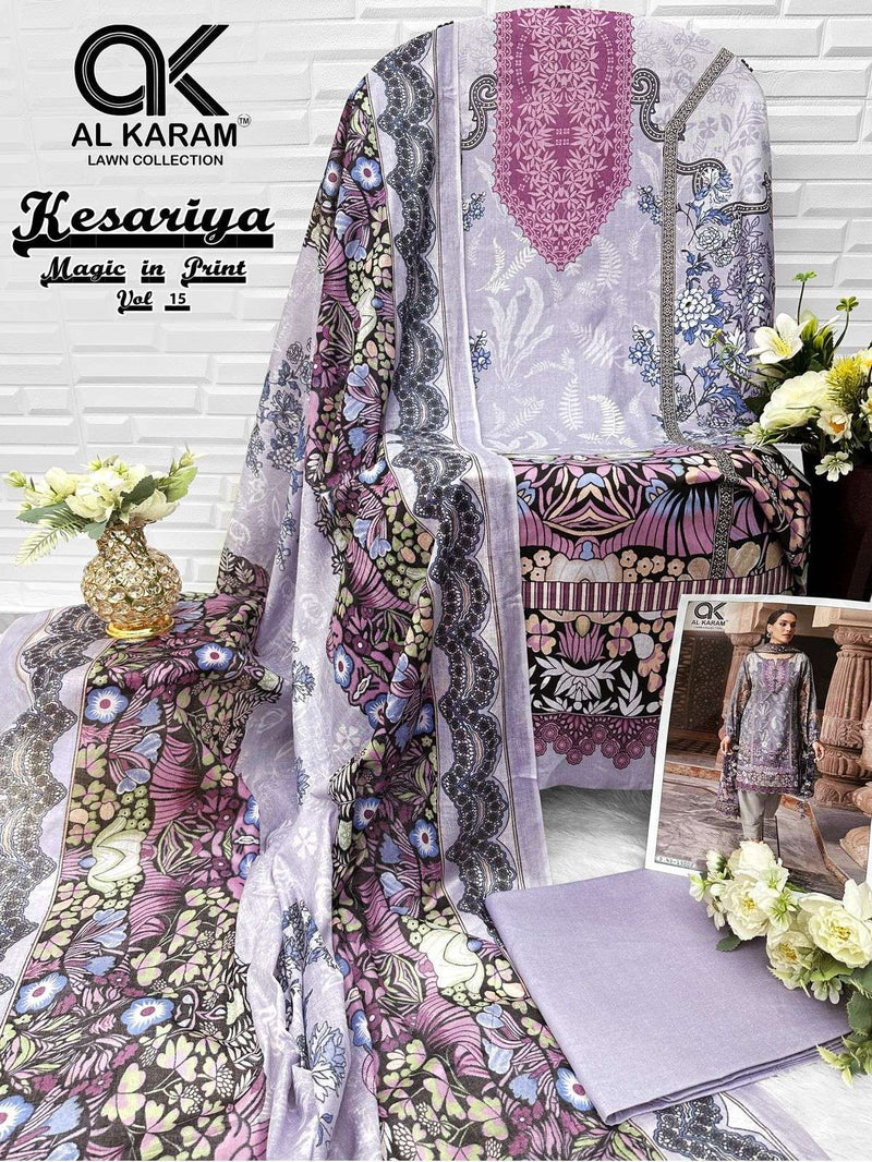 Al Karam Kesariya Vol 15 Pure Cambric Cotton Karachi Salwar Suit