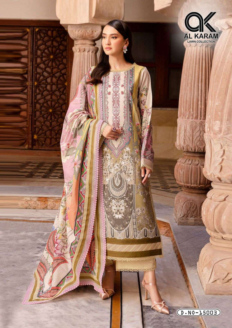 Al Karam Kesariya Vol 15 Pure Cambric Cotton Karachi Salwar Suit