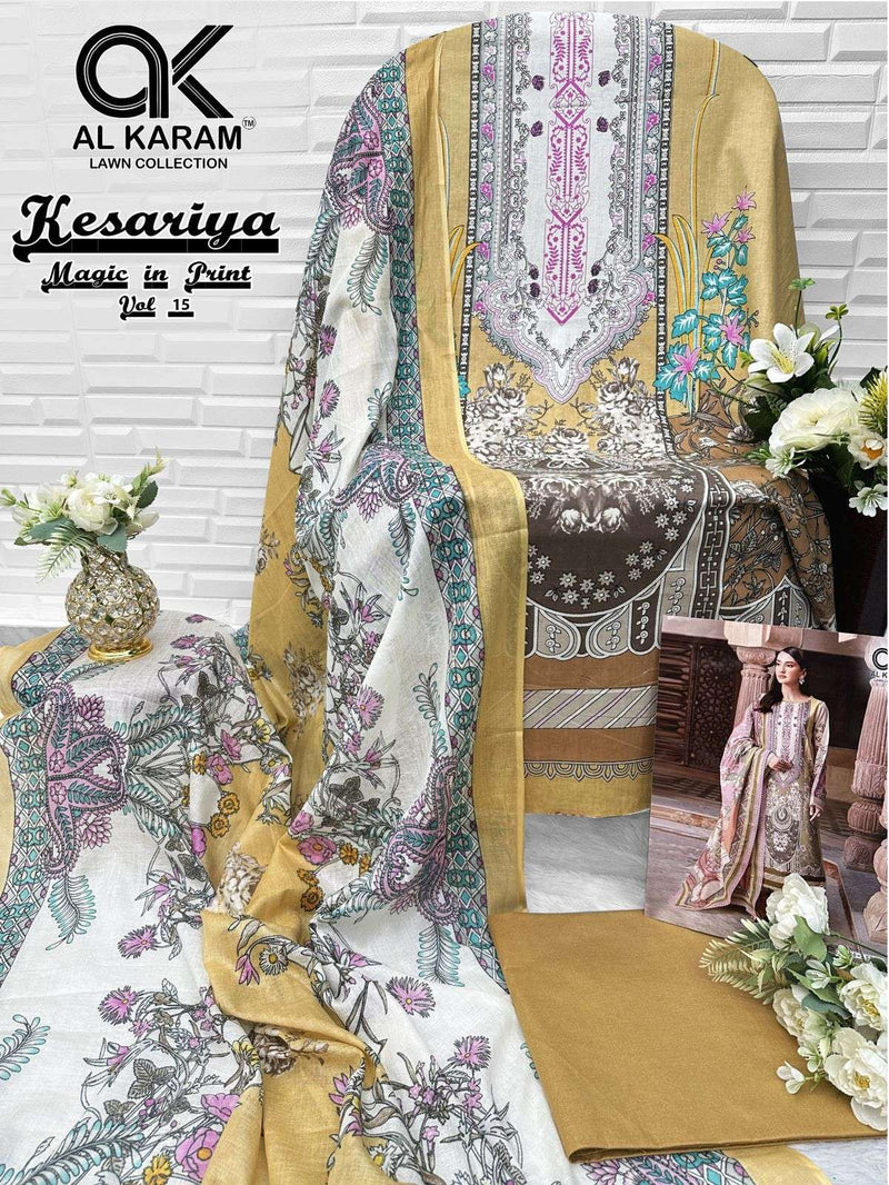 Al Karam Kesariya Vol 15 Pure Cambric Cotton Karachi Salwar Suit