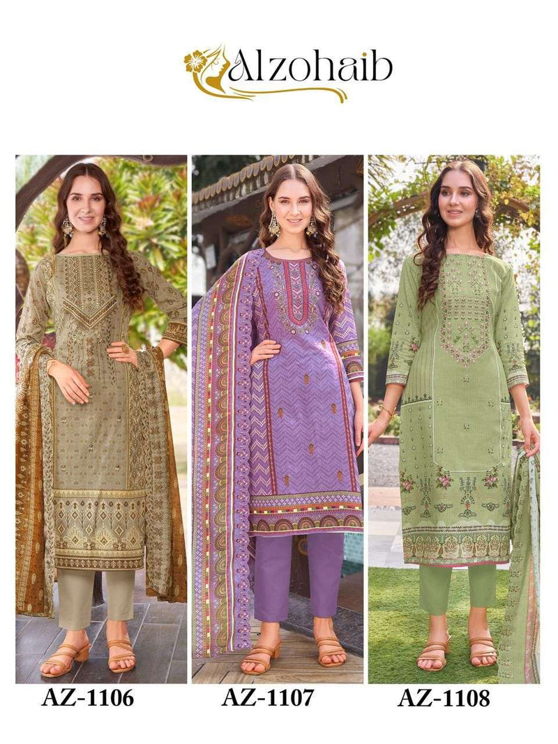 Al Zohaib Az 1106 To 1108 Pure Cotton Embroidery Work Salwar Suit