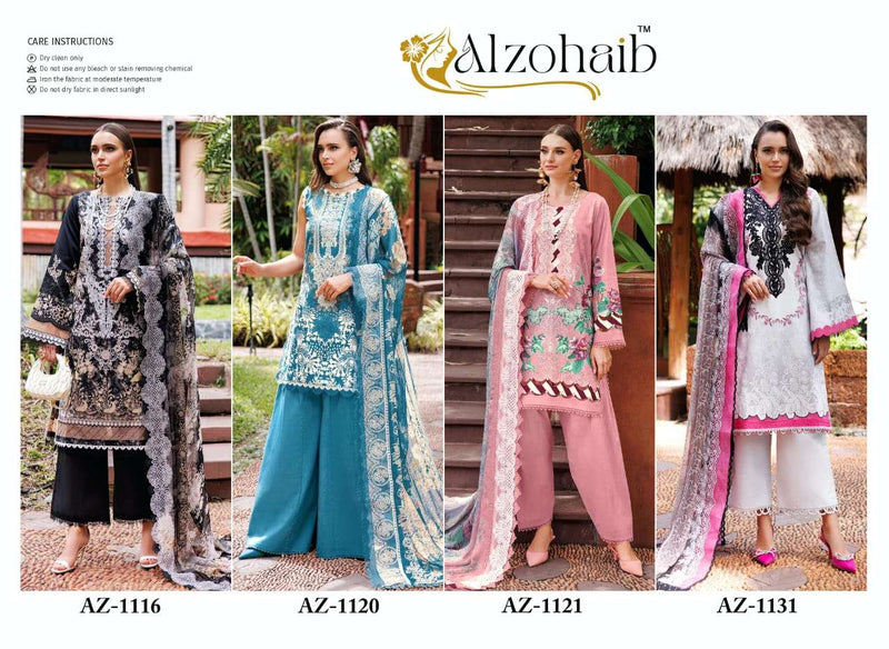 Al Zohaib Az 1116 11120 1121 1131 Pure Cotton Embroidered Work Salwar Suit