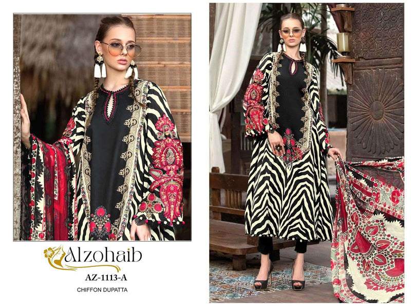 Al Zohaib Dno 1113 AB Pure Cotton Heavy Embroidered Work Salwar Suit