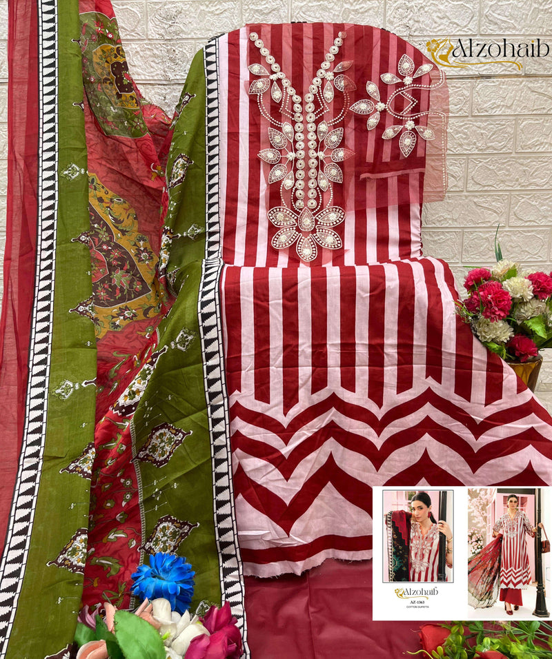 Al Zohaib Inaaya Pure Cotton Embroidered Pakistani Designer Suit