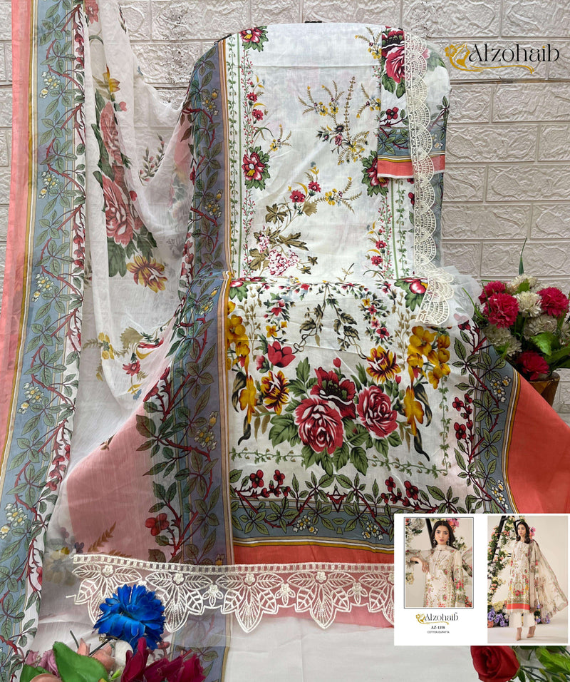 Al Zohaib Inaaya Pure Cotton Embroidered Pakistani Designer Suit
