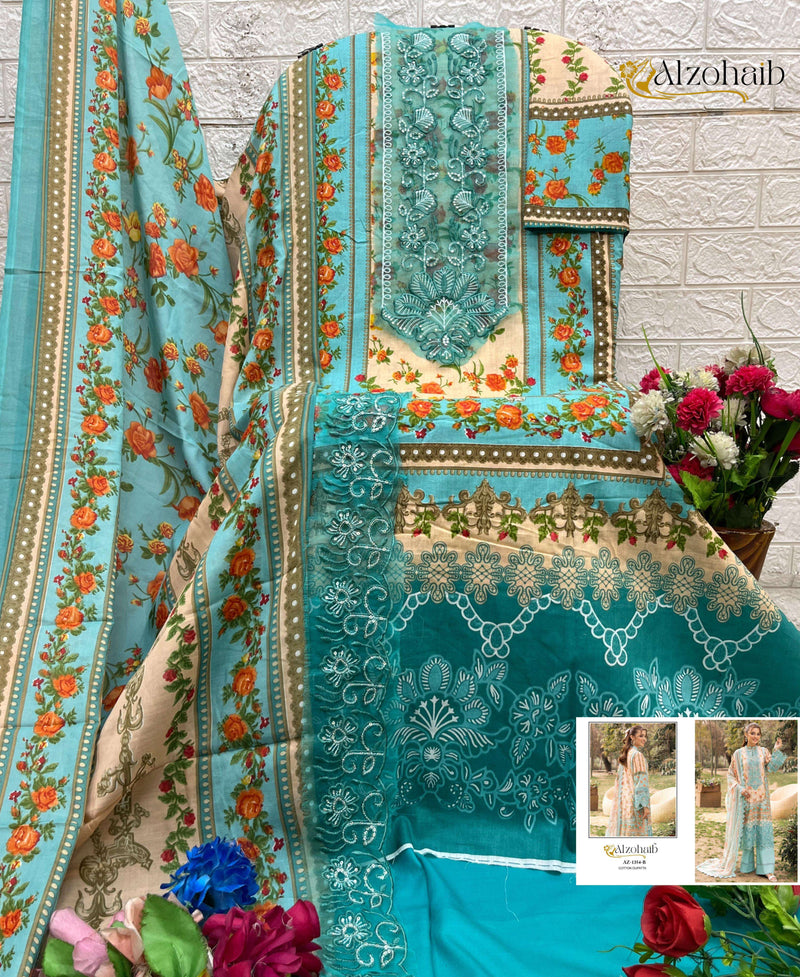 Al Zohaib Rifa Vol 1 Pure Cotton Embroidered Work Pakistani Salwar Kameez
