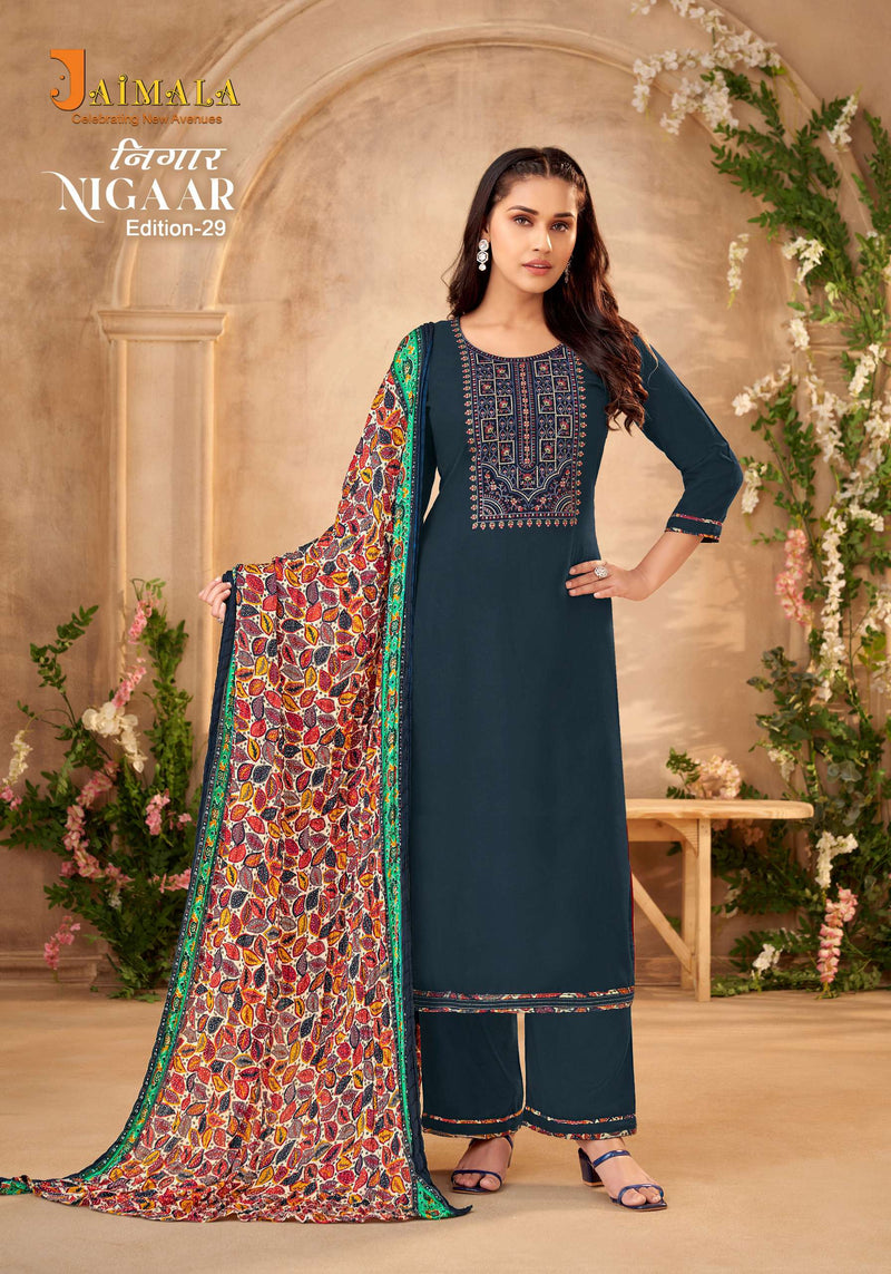 Alok Suit Jaimala Nigaar Vol 29  Rayon Embroidery And Swarovski Diamond Work Salwar Suit